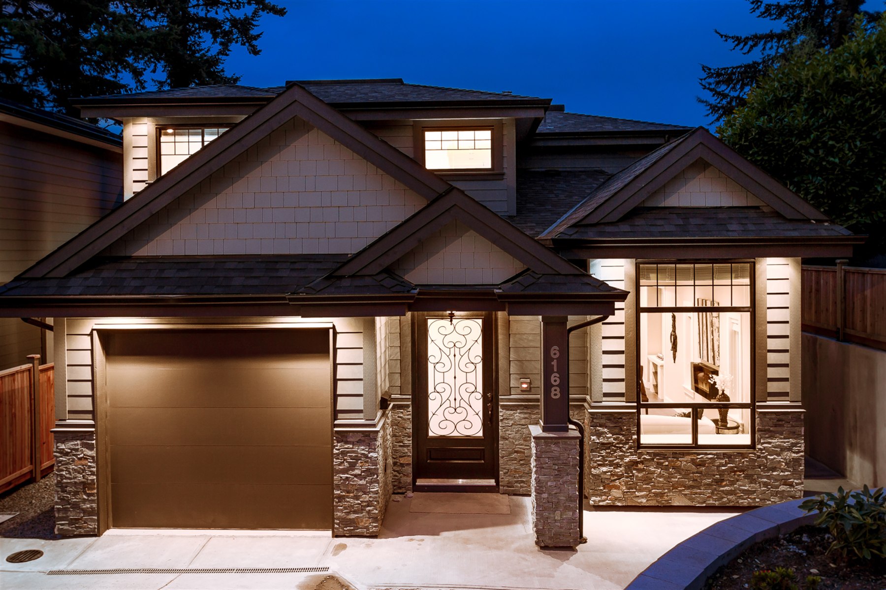 Completed custom home at dusk